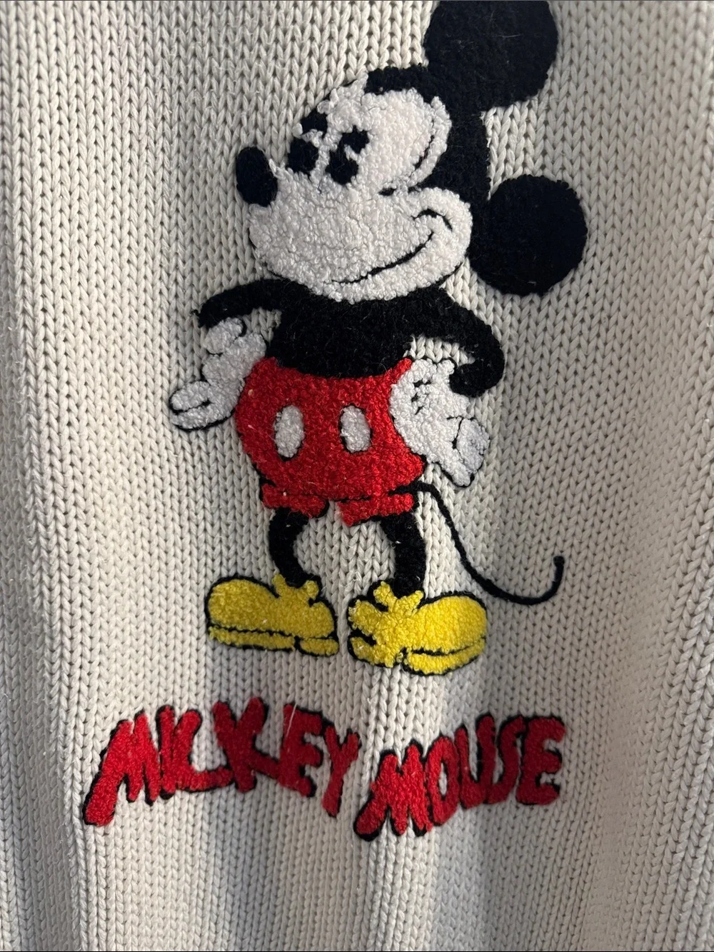 VTG Disney Cream Crewneck Sweater with Mickey Mouse Graphic Needle Point!